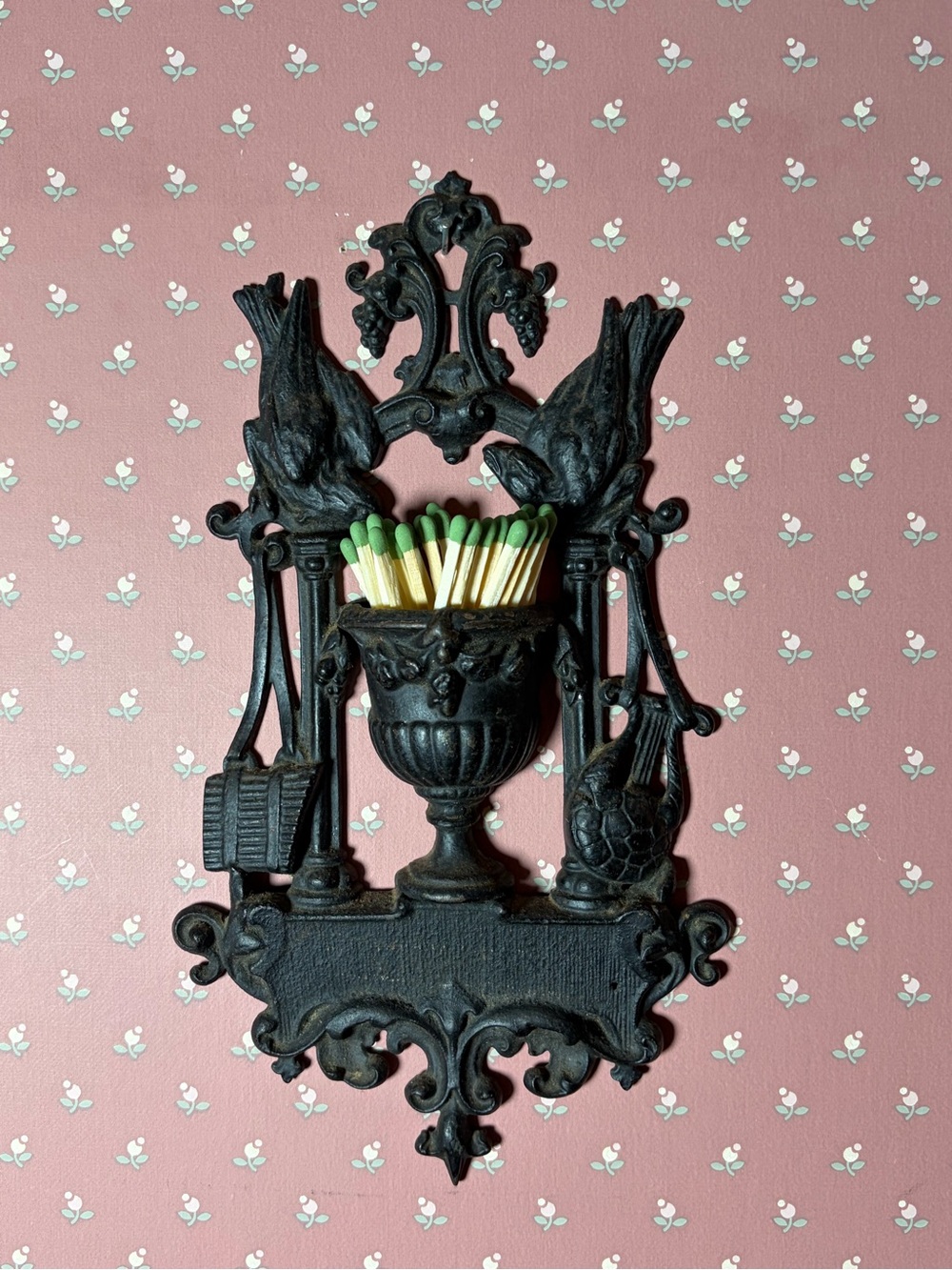 Antique 1880's E. G. Zimmermann Match Stick Holder Wall Mount Black Crows German